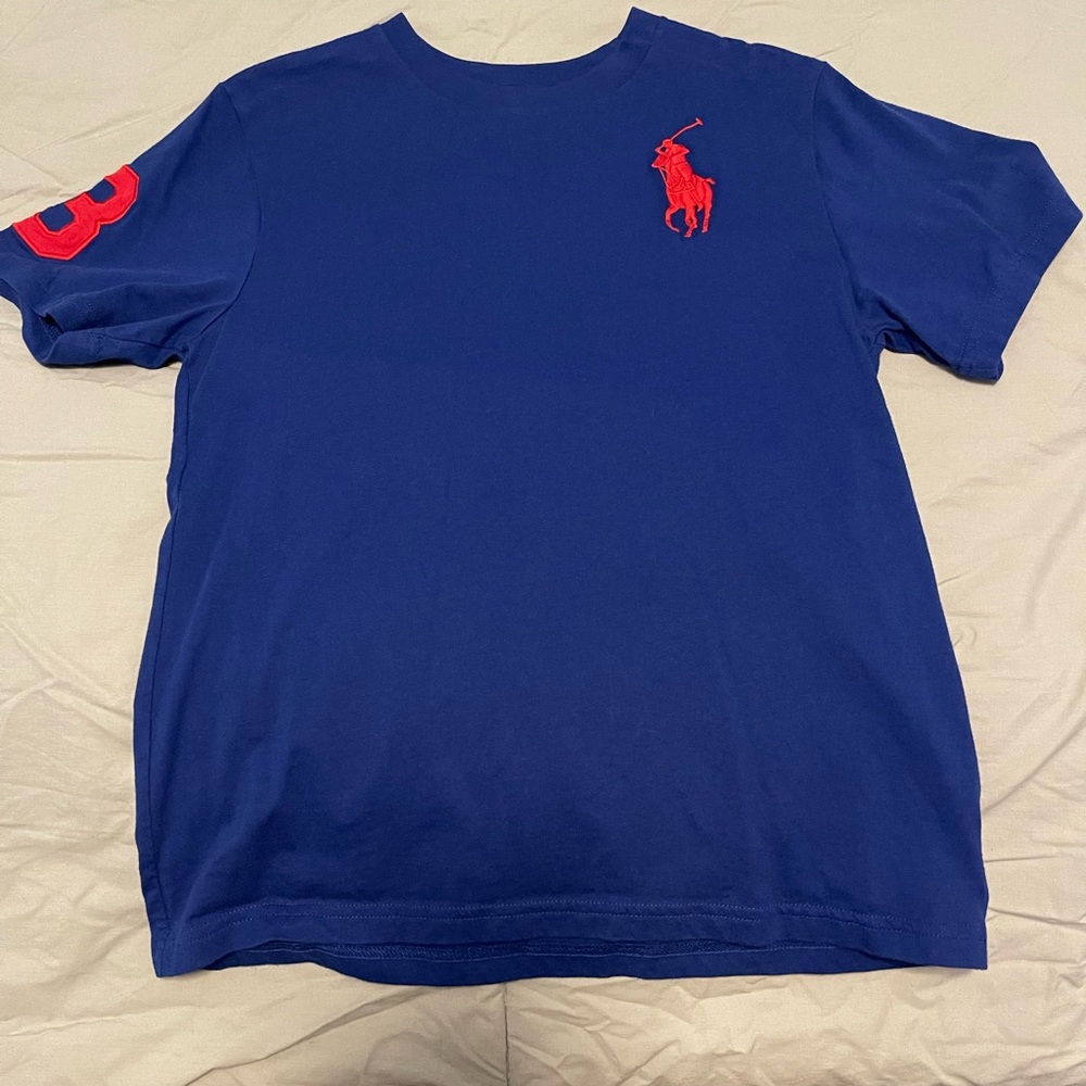 Ralph Lauren Blue Polo Shirt with Red Logo